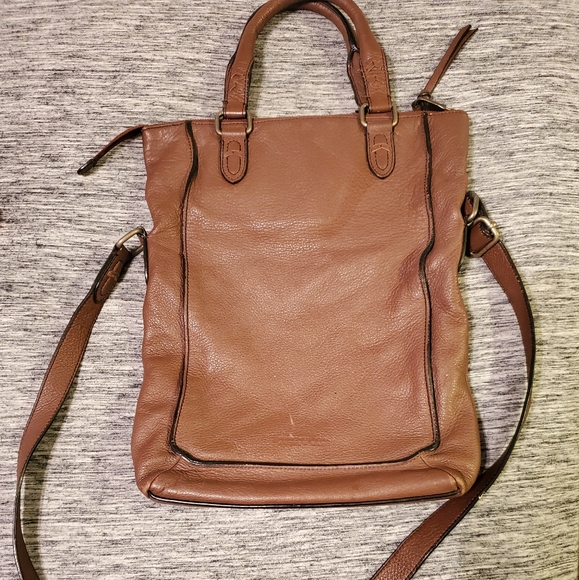 Leather studded Andrew Marc foldover satchel - Picture 3 of 8